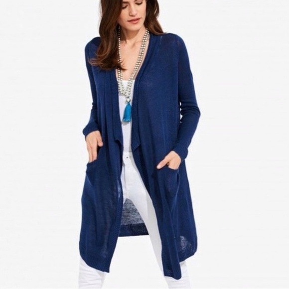ROBERTA ROLLER RABBIT Breeze Open 100% Linen Long Cardigan Pockets XS / Small - Picture 1 of 5